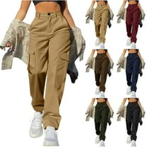 QATAINLAV Wide Leg Cargo Pants for Women Baggy Twill Casual Lounge Trousers Y2k Street Lightweight Hiking Pants with Multi Pockets, Navy, L