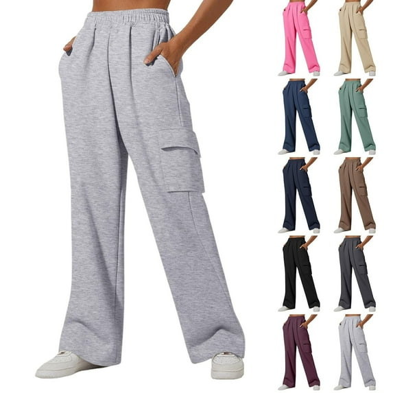 QATAINLAV Wide Leg Cargo Sweatpants for Women Baggy Open Bottom Lounge Trouser Casual Elastic Waist Joggers Pants with Pockets, Beige, XXL