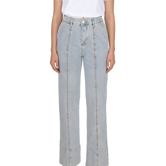 QATAINLAV Wide Leg Jeans for Women Solid Color High Waisted Denim Trousers Work Dressy Pants with Pockets, Blue, M