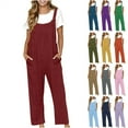 thumbnail image 1 of QATAINLAV Wide Leg Jumpsuits for Women Summer Lightweight Cotton Linen Onesie Pants Beach Outfits Solid Color Plus Size Overalls with Pockets Gray L Gifts for Mom, 1 of 9