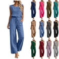 thumbnail image 1 of QATAINLAV Wide Leg Jumpsuits for Women Summer Linen Sleeveless Ruffle Drawstring Waist Overalls with Pockets Vacation Beach Clothes Hot Pink XL, 1 of 8