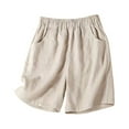 thumbnail image 1 of QATAINLAV Wide Leg Linen Shorts Women Summer Elastic High Waisted Shorts with Pockets Loose Cotton Comfy Short Pants Solid Color Lightweight Beach Shorts, Beige, M, 1 of 4