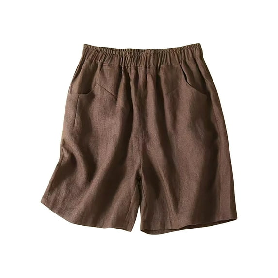QATAINLAV Wide Leg Linen Shorts Women Summer Elastic High Waisted Shorts with Pockets Loose Cotton Comfy Short Pants Solid Color Lightweight Beach Shorts, Coffee, L