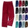 thumbnail image 1 of QATAINLAV Wide Leg Pants for Women Elastic High Waisted Baggy Lounge Pant Casual Velvet Cozy Yoga Sweatpants Solid Color Trousers with Pockets Wine S Lightning Sale, 1 of 7