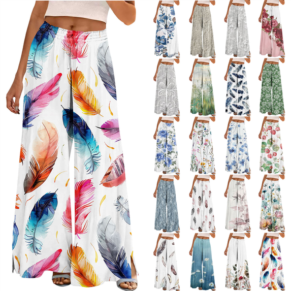 QATAINLAV Wide Leg Pants for Women Fashion Floral Print Boho Beach Pants Casual High Waisted Flowy Lounge Palazzo Trousers Multicolor L