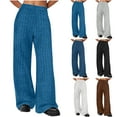 thumbnail image 1 of QATAINLAV Wide Leg Pants for Women Casual Elastic High Waisted Lounge Trousers Ribbed Knit Loose Comfy Soft Pajama Pants, Brown, L, 1 of 8