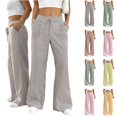 thumbnail image 1 of QATAINLAV Wide Leg Pants for Women Striped Palazzo Trousers High Waisted Casual Summer Flowy Elastic Waist Travel Bottoms Brown XS, 1 of 9