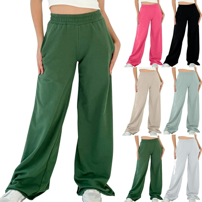 QATAINLAV Wide Leg Sweatpants for Women Casual Elastic Waist Lounge Pants Loose Fit Solid Color Trousers 2024 Fall Fashion Sweat Pants Ofertas Flash