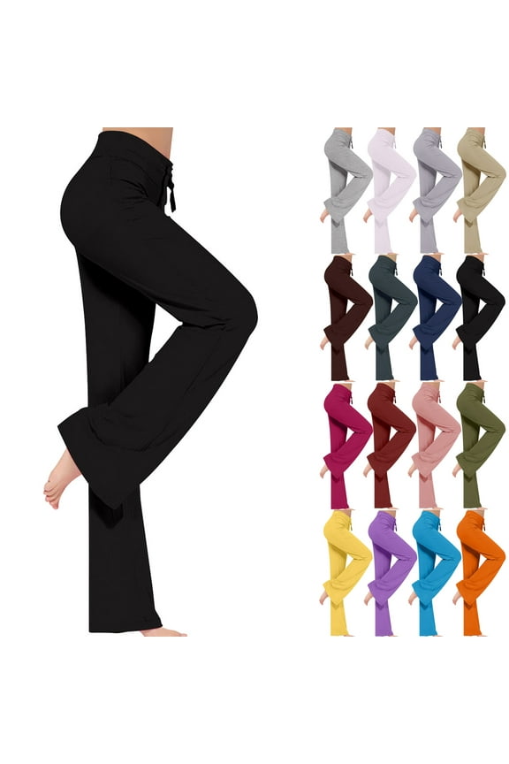 Wide Leg Yoga Leggings for Women Drawstring Elastic High Waist Gym Sports Pants Solid Casual Loose Workout Trousers Sales of the Week Blue XL