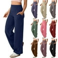 thumbnail image 1 of QATAINLAV Wide Leg Yoga Pants for Women 2025 Summer High Waisted Pull On Dress Trousers with Pockets Business Casual Outfits Navy L Mothers Day Gifts, 1 of 8