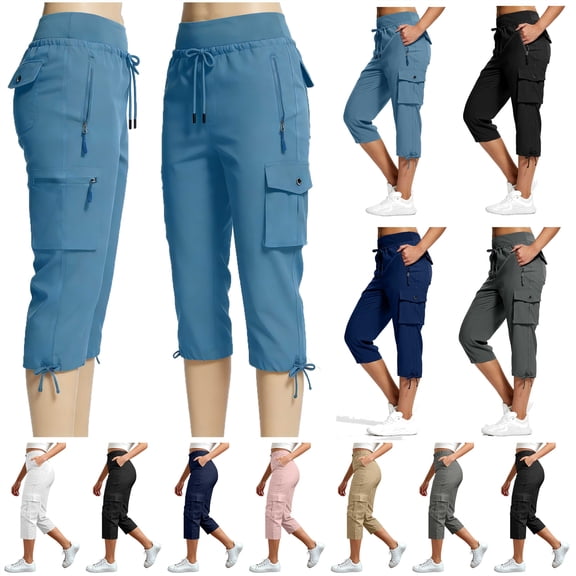 QATAINLAV Wine Cargo Capris for Women Summer Casual Loose Capri Pants with Pockets High Waisted Twill Cropped Work Trousers
