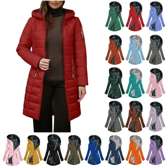 QATAINLAV Winter Coats for Women Fleece Lined Puffer Down Jackets Casual Zip Up Hooded Warm Outwear with Pockets, Pink, S