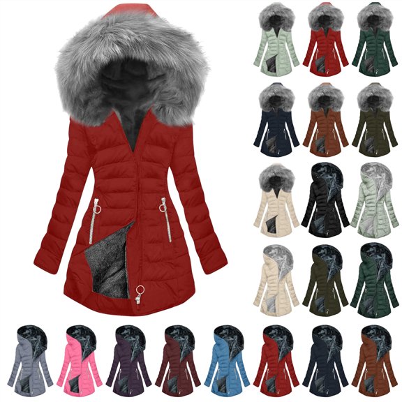 QATAINLAV Winter Coats for Women Fleece Lined Puffer Down Parkas Jackets Warm Zip Up Hooded Outwear with Pockets, Army Green, XXXXL