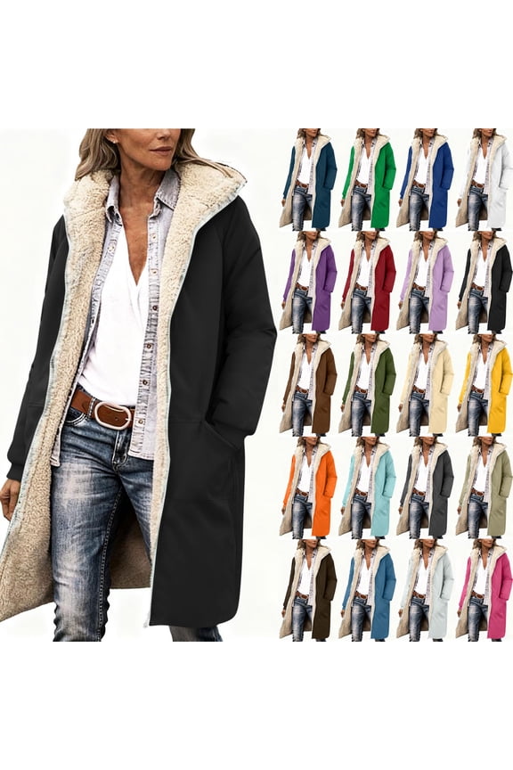 Winter Coats for Women Warm Fleece Lined Hooded Sweatshirt Jackets Solid Casual Zip Up Long Hoodies Outwear, Gray, XL