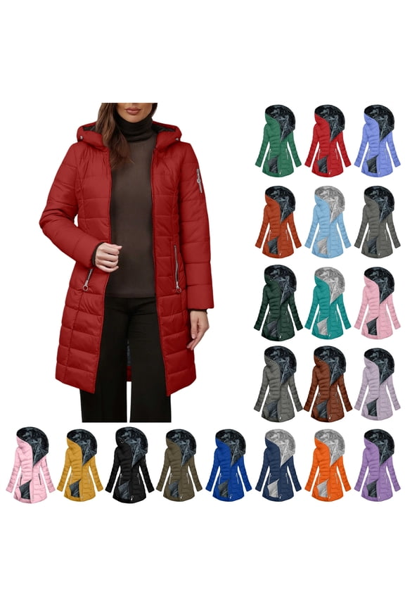 Winter Coats for Women with Hood Fleece Lined Thicken Puffer Jacket Sherpa Warm Full Zip Outerwear, Red, XXXXXL