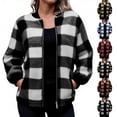 thumbnail image 1 of QATAINLAV Winter Jackets for Women Plaid Fleece Sherpa Bomber Jacket Casual Zip Up Long Sleeve Coat Outerwear with Pockets, Yellow, S, 1 of 7