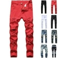 thumbnail image 1 of QATAINLAV Men's Ripped Distressed Jeans Solid Casual Straight Leg Denim Trousers Slim Fit Jean Pants with Hole White L, 1 of 9