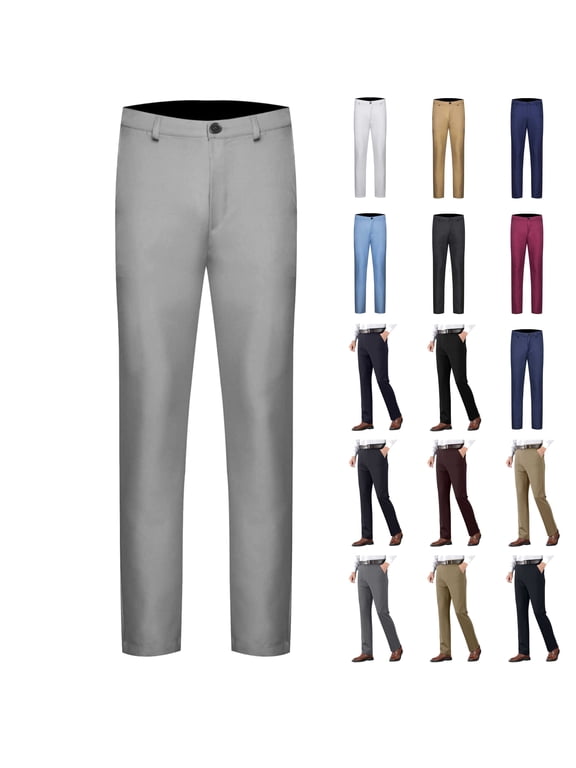 Mens Big and Tall Dress Pants Solid Color Casual Business Work Trousers Slim Fit Straight Leg Thin Pants with Pockets Black XXXXL
