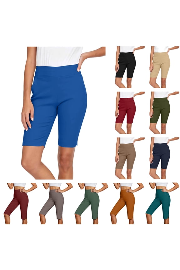 Woman Bermuda Shorts Knee Length Athletic Casual Long Shorts Side Split Stretch Slim Athletic Shorts Navy M