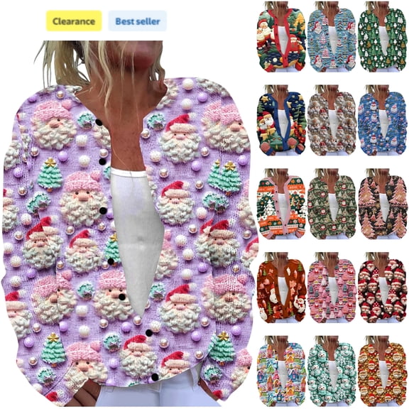 QATAINLAV Woman Cable Knit Sweater Oversized Long Sleeve Button Up Cardigans Ugly Graphic Christmas Gifts Green S