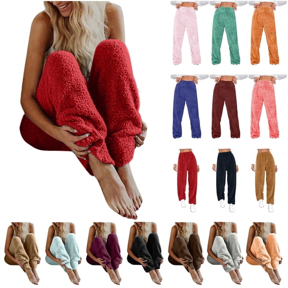 QATAINLAV Woman Fluffy Pajama Pants Comfy Fuzzy Pj Bottoms Fall Winter Soft Warm Fleece Sleep Trousers Loungewear, Khaki, XL