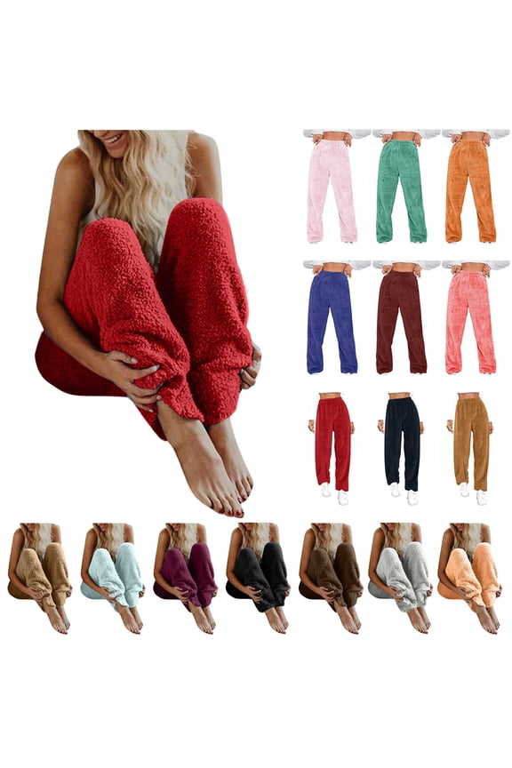 Woman Fluffy Pajama Pants Comfy Fuzzy Pj Bottoms Fall Winter Soft Warm Fleece Sleep Trousers Loungewear, Orange, XL