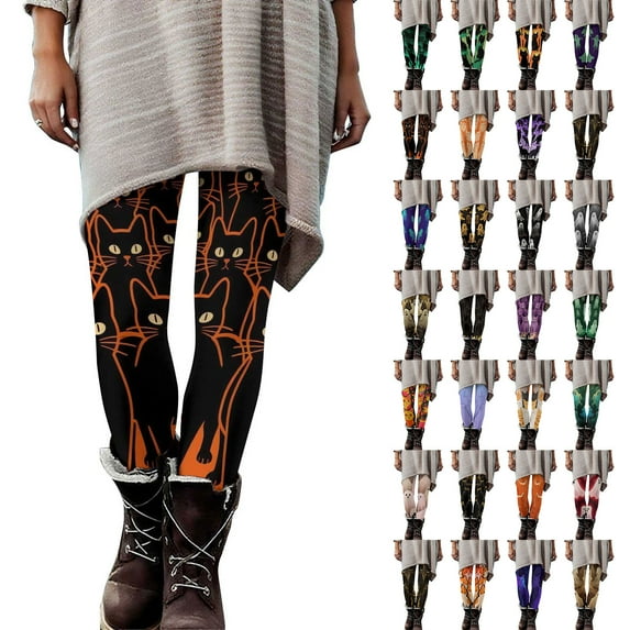 QATAINLAV Woman Halloween Ghost Print Leggings Funny Graphic Full Length Tights Soft Workout Yoga Pants, Orange, XXXL, Birthday Gifts