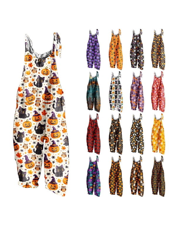 Woman Jumpsuits Halloween Costumes Baggy Wide Leg Long Playsuit Overalls with Pockets