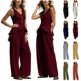 thumbnail image 1 of QATAINLAV Woman Matching Sets Sleeveless Ruffle Hem Tank Top and Wide Leg Pants Two Piece Summer Outfits Wine XL, 1 of 7