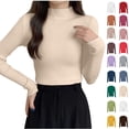 thumbnail image 1 of QATAINLAV Woman Mock Neck Long Sleeve Shirts Solid Color Casual Pullover Sweater Ribbed Knit Cute Slim Fit Tops Red, 1 of 7