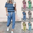 thumbnail image 1 of BiZtdJrK Women 2 Piece Sets Stripe Tee Shirts and Drawstring Pants Tracksuit Outfits Short Sleeve Round Neck Top Trousers Lounge Set with Pockets Hoy Oferta Flash Yellow M, 1 of 6