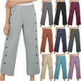 thumbnail image 1 of QATAINLAV Women 2025 Summer Cotton Linen Pants Solid Color High Waisted Wide Leg Trousers Trendy Side Button Lightweight Beach Pants with Pockets Purple S Camisas Para Hombres, 1 of 7