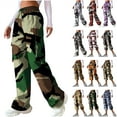 thumbnail image 1 of QATAINLAV Women Camo Cargo Pants High Waist Baggy Wide Leg Sweatpants Outdoor Casual Drawstring Hiking Pants Military Tactical Pants with Pockets Lightning Sales Gray L, 1 of 6