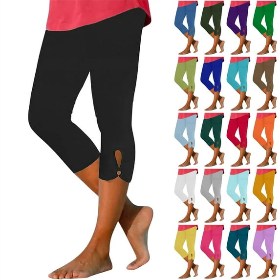 QATAINLAV Women Capri Leggings Dressy Tummy Control Casual Summer Tigh Capris Knee Length Crop Pants Ladies Milk Silk Yoga Capris Green XXL Prime Today