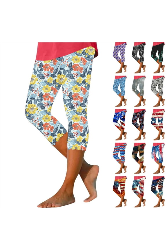 Women Capri Pants for Summer High Waist Slim Fitting Cropped Leggings Casual Knee Length Leopard Print Yoga Pant Multicolor XXXXL