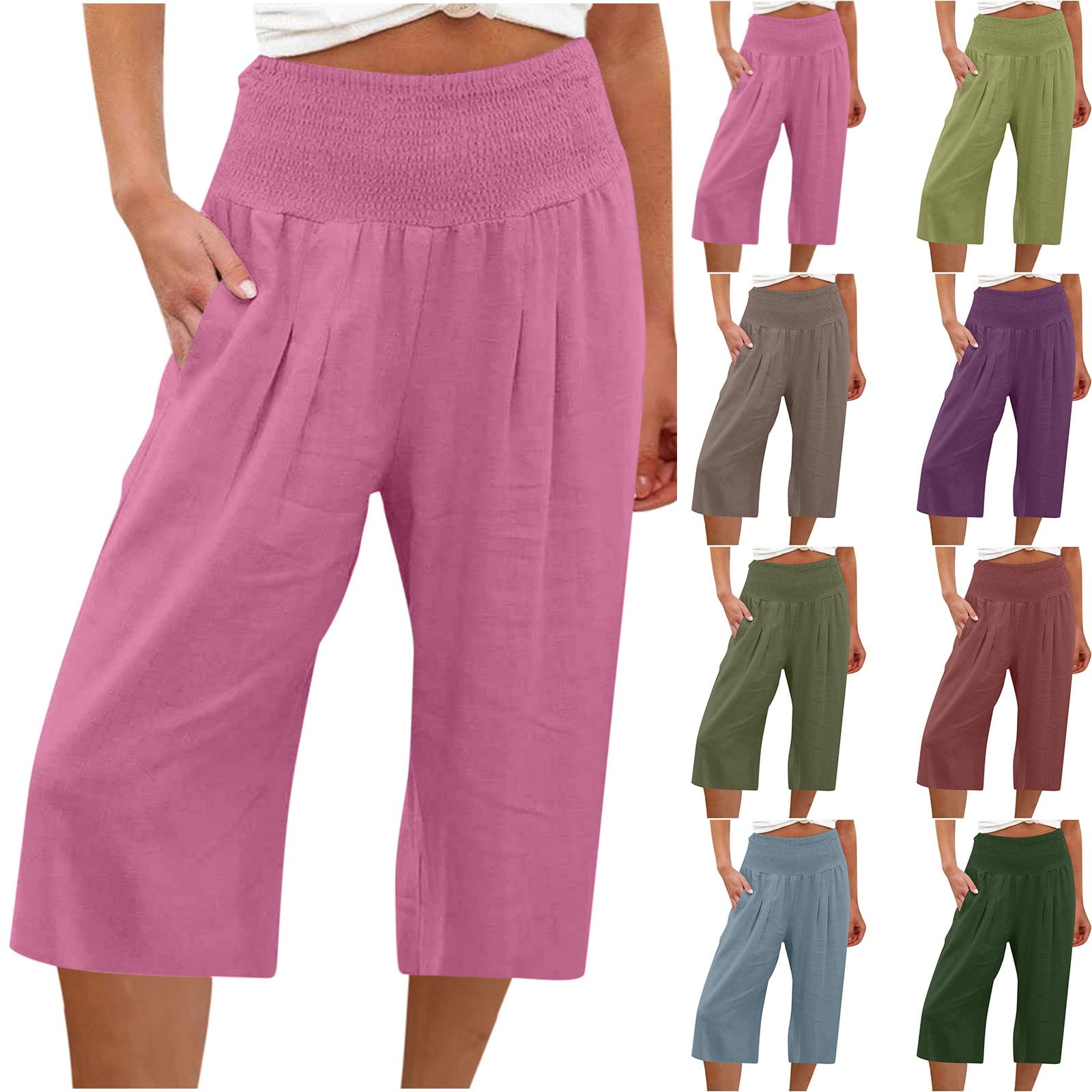 Solid Color High Waist Casual Capris main image 0