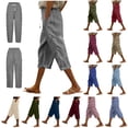 thumbnail image 1 of QATAINLAV Women Casual Linen Capri Pants Lightweight Summer Beachwear Elastic Waist Side Button Cropped Trousers with Pockets Army Green S, 1 of 8