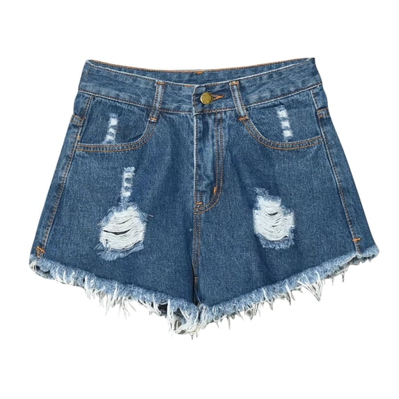QATAINLAV Women Denim Shorts Raw Hem Ripped High Waist Jean Shorts Summer Loose Plus Size Solid Distressed Jeans Shorts with Pocket Deals under 5 Dollars Dark Blue 3XL
