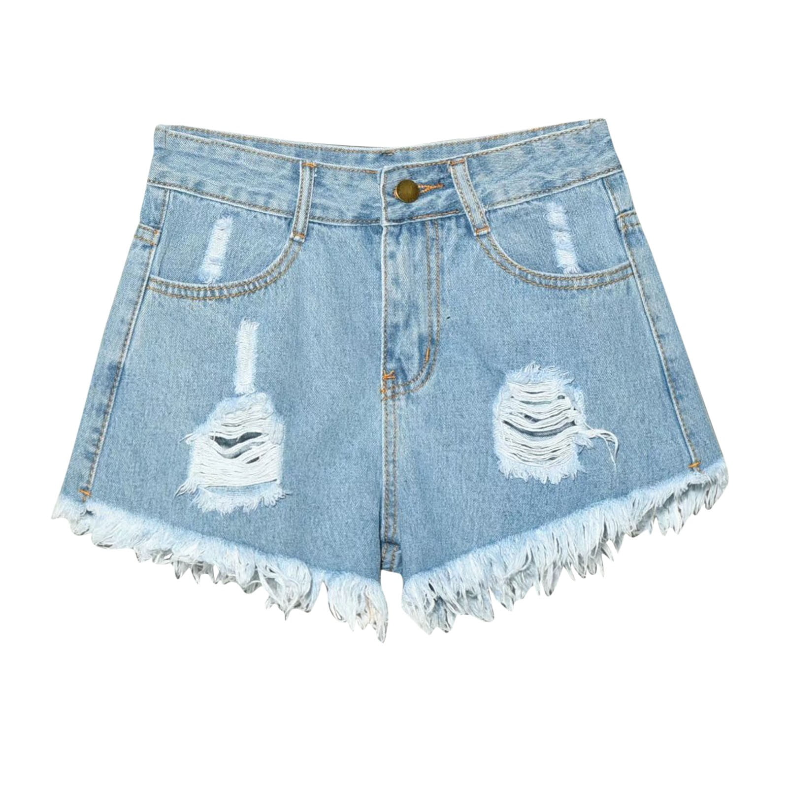 QATAINLAV Women Denim Shorts Raw Hem Ripped High Waist Jean
