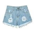 thumbnail image 1 of QATAINLAV Women Denim Shorts Raw Hem Ripped High Waist Jean Shorts Summer Loose Plus Size Solid Distressed Jeans Shorts with Pocket Ofertas Flash de Hoy Light Blue XL, 1 of 4
