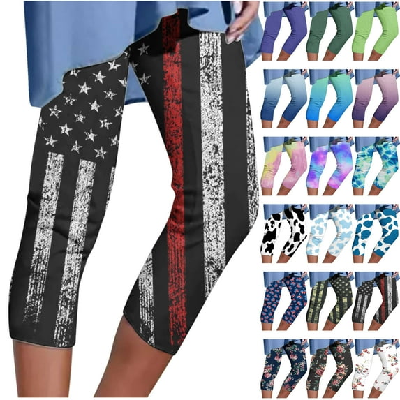 QATAINLAV Women Fashion Printed Cropped Leggings Milk Silk Soft Running Legging Capris Casual High Waisted Yoga Capri Pants Plus Size Tights Army Green XL
