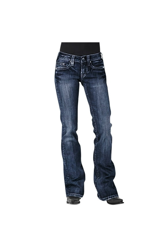 Women Flare Jean Pants High Waisted Stretch Slimming Bell Bottoms Jeans 2024 Basic Solid Color Going Out Denim Trousers with Pockets Dark Blue XXL