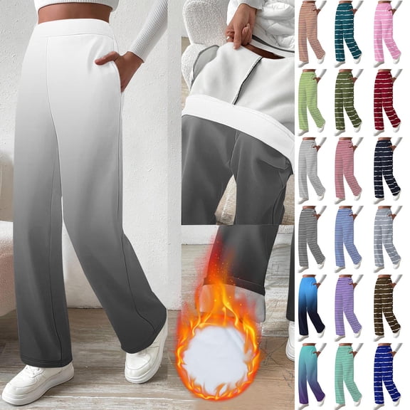 QATAINLAV Women Fleece Lined Leggings Striped Printed Baggy Sweatpants Casual High Waisted Warm Trousers with Pockets, Mint Green, S