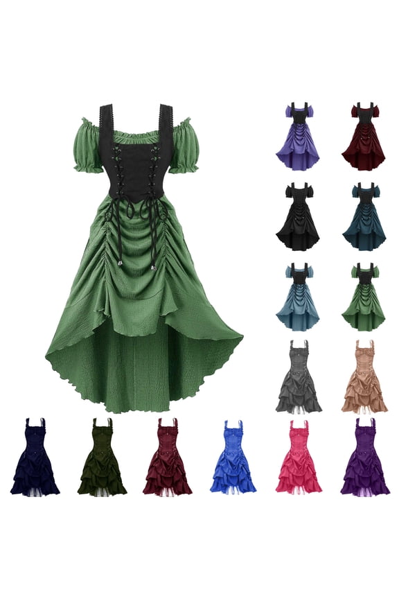 Women Halloween Cosplay Costumes Sleeveless Party Cocktail Gothic Dresses Ruffled Hem High Low Dress, Blue, S