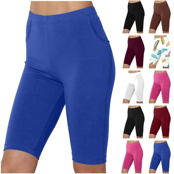 QATAINLAV Women Short Leggings with Pockets 2024 Summer Casual Tummy Control Biker Shorts Solid High Waisted Yoga Legging Shorts Gym Seamless Tights Hoy Oferta Flash White XXL