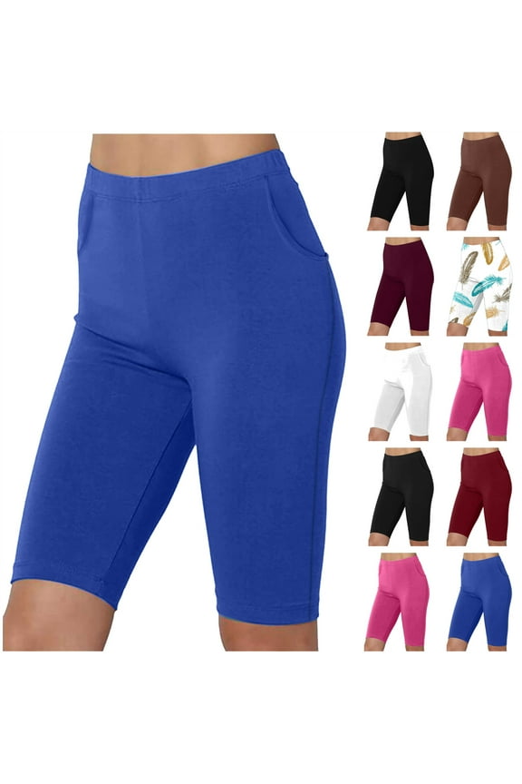 Women Short Leggings with Pockets 2024 Summer Casual Tummy Control Biker Shorts Solid High Waisted Yoga Legging Shorts Gym Seamless Tights Ofertas Flash White XL