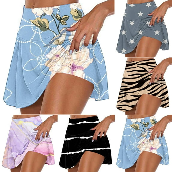 QATAINLAV Women Sport Yoga Skorts 2025 Trendy Printed Tennis Skirts Casual Stretchy High Waist Running Shorts Skirt of Today Purple M