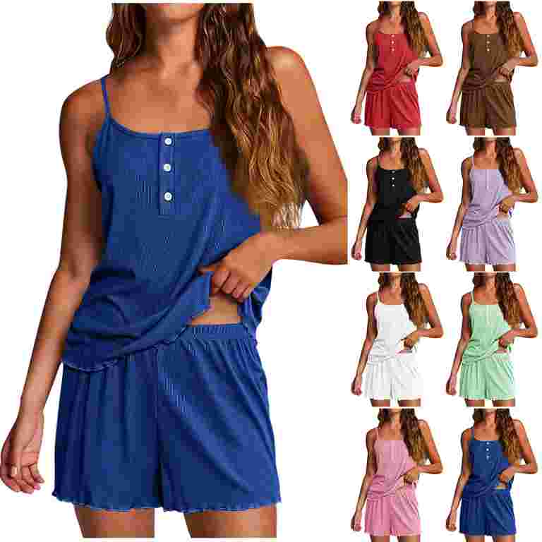 Ekouaer Ribbed Cami Pajamas Set 2 Piece Rib Knit Camisoles