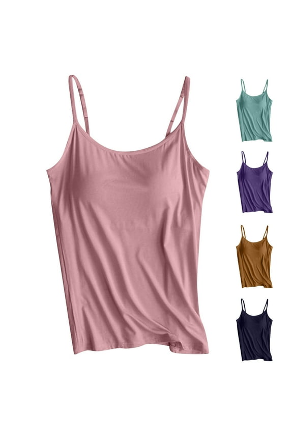 Women Tank Tops with Built in Bra, Sexy Sleeveless Strap Top for Women Loose Casual Round Neck Yoga Shirts Basic Solid Summer Bottom Blouse Hoy Oferta Flash Purple M