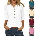 thumbnail image 1 of QATAINLAV Women Tops 3/4 Sleeve, Casual Button Down V Neck Shirts for Women Summer Loose Cute Tunic Tee Pullover Basic Solid Color Henley Blouses Today Prime Sales White 3XL, 1 of 5